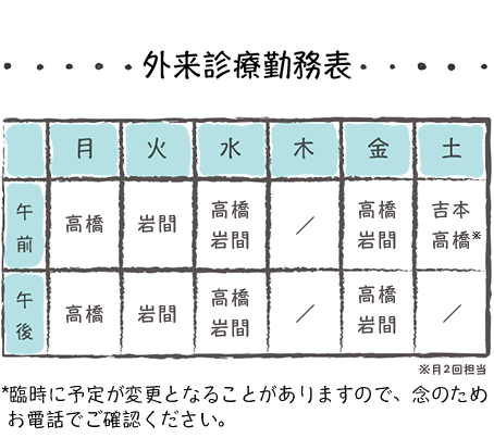 くすのき歯科医院外来診療勤務表